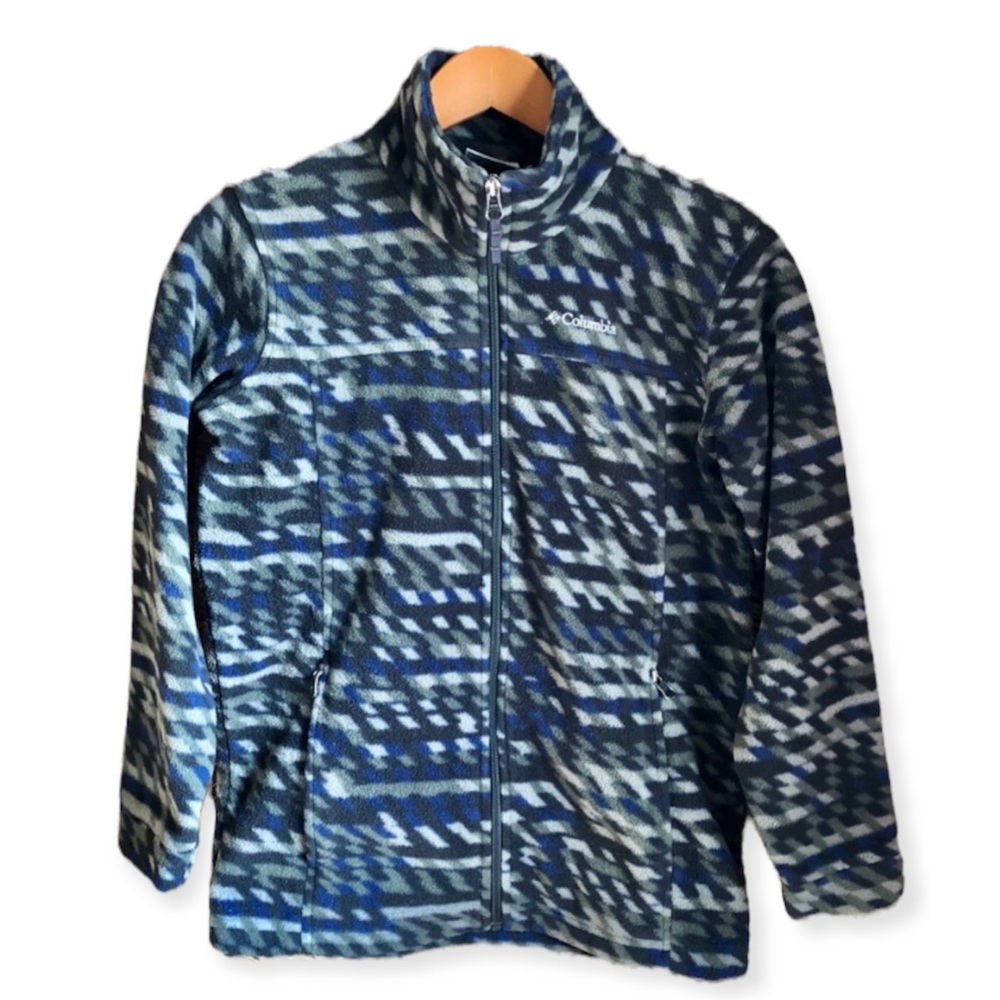 COLUMBIA Geometric Camo Fleece Jacket Sweatshirt Full Zip Youth Lg 14/16